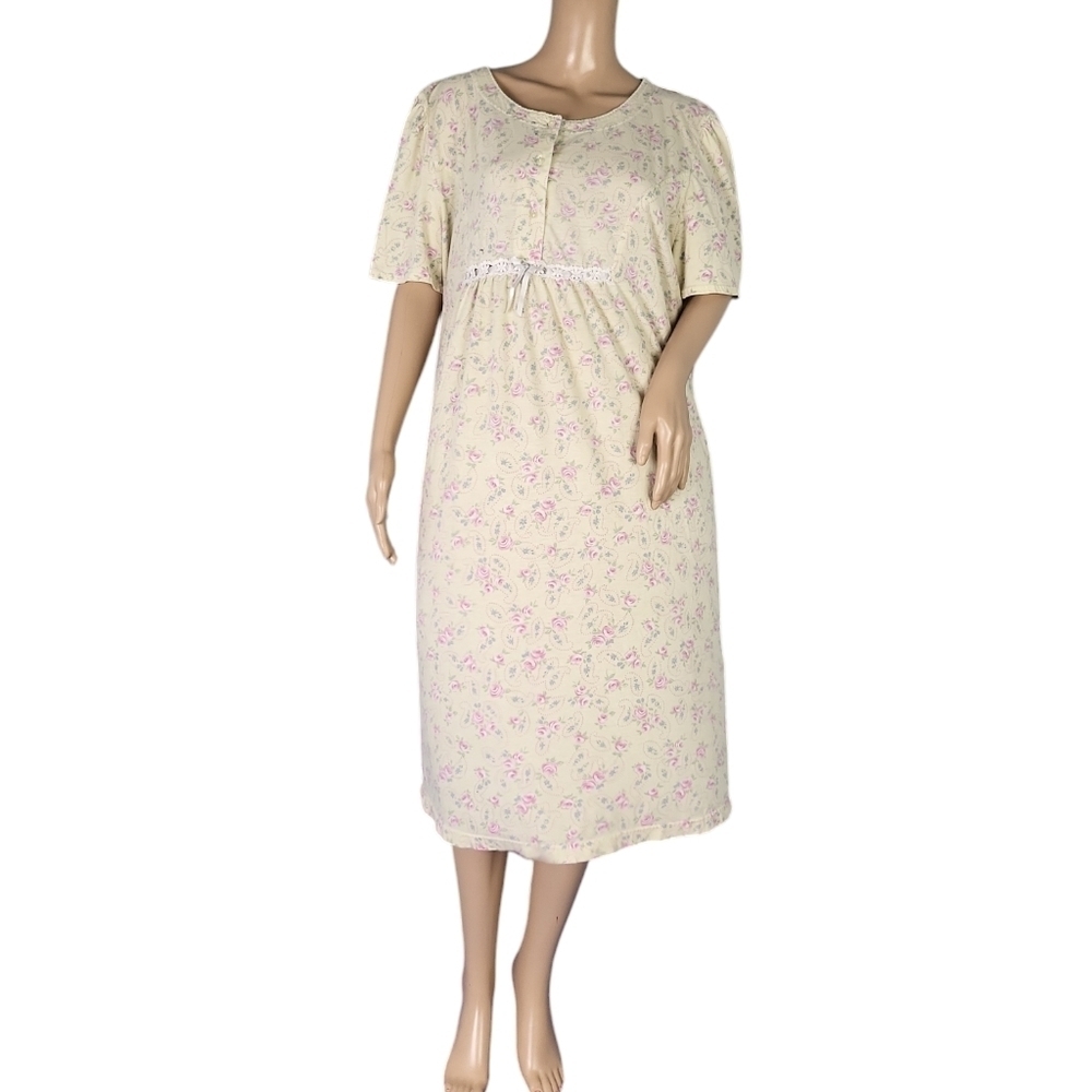 Maidenform Yellow Rose Nightgown RosesFloral Cotton Lace Grannycore